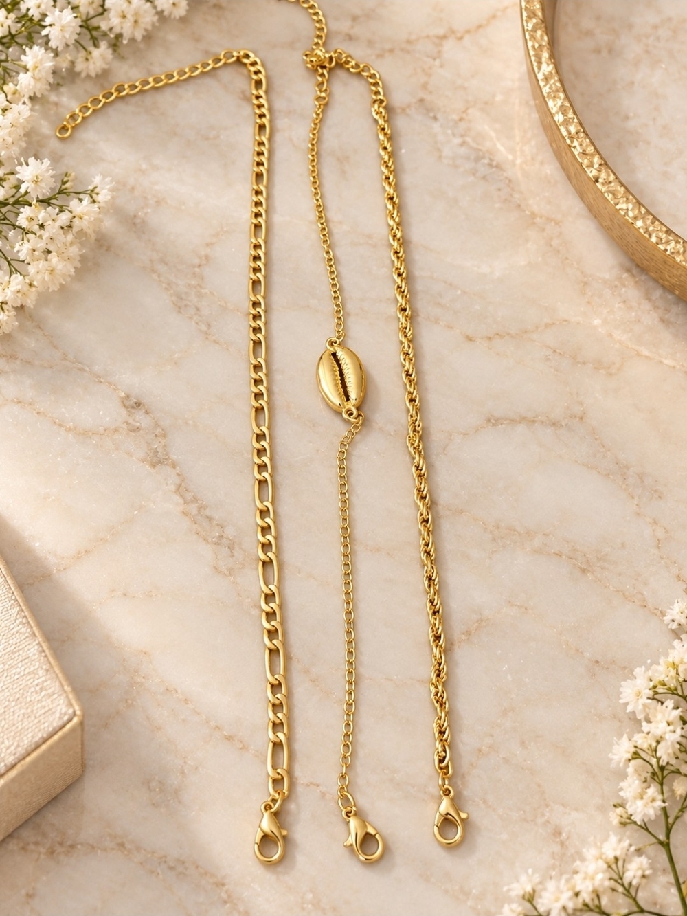 Gold Layered Chain Anklet with Cowrie Charm
